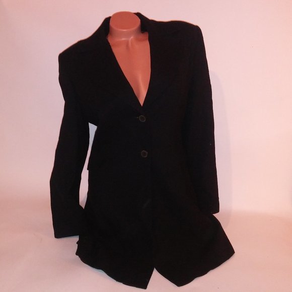 Larry Levine Suits Coat Jacket Size 8 Solid Black 100% Wool Crepe Double Breaste - Picture 1 of 16